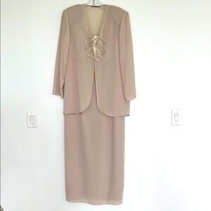 Elegant Champagne Two-Piece Maxi Dress Set - Formal Wear - Size 8-10